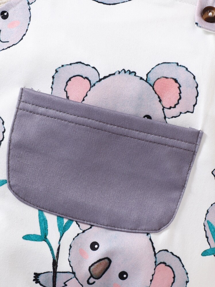 男嬰卡通圖案連身短褲 - 白色 - 查看 5