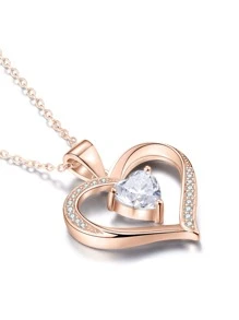 1pc April Birthstone Heart Pendant Necklace For Women Sterling Silver Mother's Day Valentine's Day Fine Jewelry Birthday Gift For Girls - Multicolor - View 5