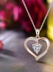 1pc April Birthstone Heart Pendant Necklace For Women Sterling Silver Mother's Day Valentine's Day Fine Jewelry Birthday Gift For Girls - Multicolor - View 6