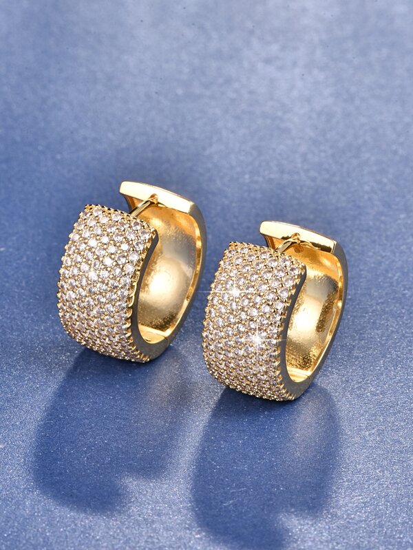 2pcs Rhinestone Decor Hoop Earrings
