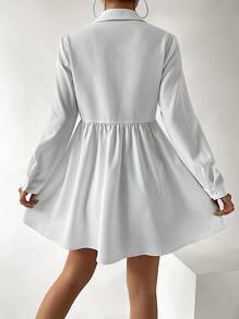 SHEIN EZwear 素色前紐扣襯衫洋裝 - 白色 - 查看 2