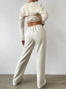 SHEIN EZwear 素色短款抹胸上衣和聳肩上衣和斜口袋長褲