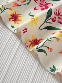 Toddler Girls 1pc Floral Print Ruffle Trim Dress - White - View 8