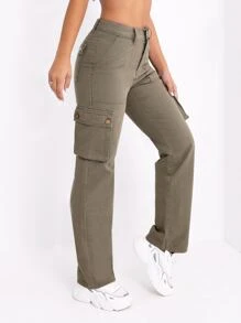 Flap Pocket Side Cargo Jeans - Green - View 3