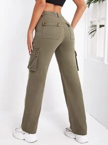 Flap Pocket Side Cargo Jeans - Green - View 2