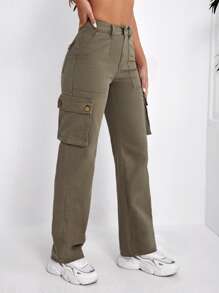 Flap Pocket Side Cargo Jeans - Green - View 4