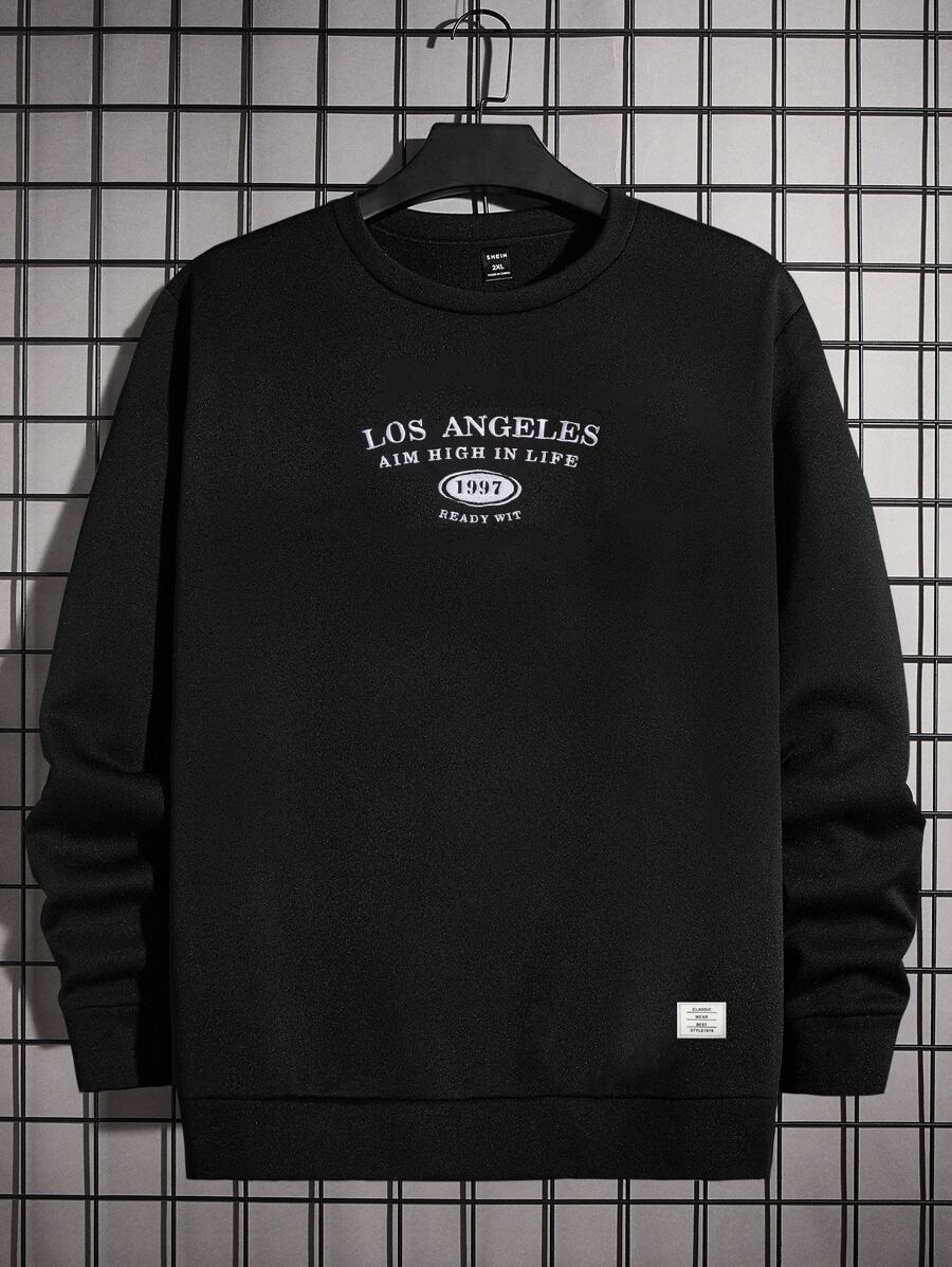 Manfinity Men Letter Graphic Patched Detail Sweatshirt - Black - View 1