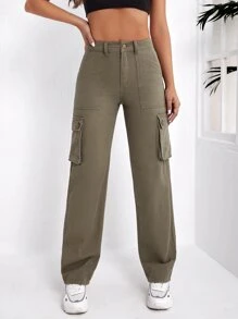 Flap Pocket Side Cargo Jeans - Green - View 1