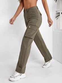 Flap Pocket Side Cargo Jeans - Green - View 6