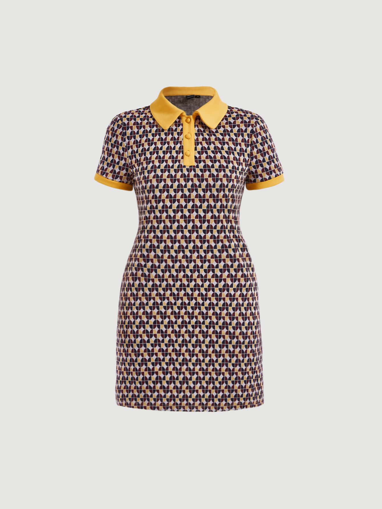 SHEIN MOD Allover Print Contrast Collar Dress - Multicolor - View 1