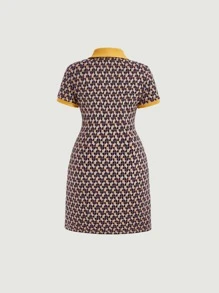 SHEIN MOD Allover Print Contrast Collar Dress - Multicolor - View 9