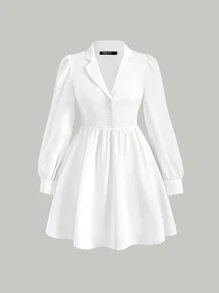 SHEIN MOD Lapel Collar Button Front Shirt Dress - White - View 1
