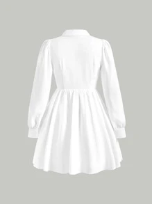 SHEIN MOD Lapel Collar Button Front Shirt Dress - White - View 2