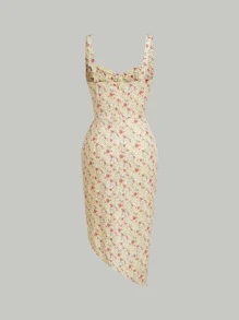 SHEIN MOD Vestido de tirantes floral fruncido - Amarillo - Ver 2