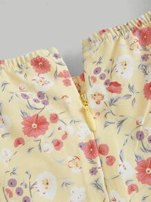 SHEIN MOD Vestido de tirantes floral fruncido - Amarillo - Ver 3