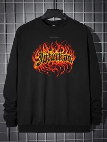 Manfinity Men Letter & Fire Print Pullover - Black - View 1