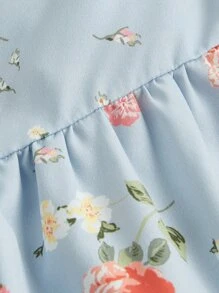 SHEIN MOD Floral Print Tie Shoulder Ruffle Hem Dress - Multicolor - View 4