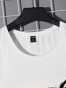 Manfinity RebelGame Men Cotton Tropical & Letter Graphic Tank Top - White - View 3