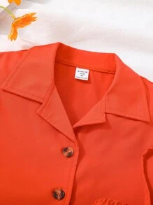 SHEIN Explorewe 女孩西裝領短款襯衫和短褲和吊帶上衣 - 亮橙色 - 查看 3