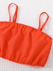 SHEIN Explorewe 女孩西裝領短款襯衫和短褲和吊帶上衣 - 亮橙色 - 查看 5