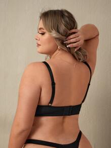 Plus Contrast Lace Underwire Bra - Black - View 2