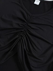 Niñas fruncido delantero Camiseta & de rayas Vestido de tirantes - Blanco y Negro - Ver 6