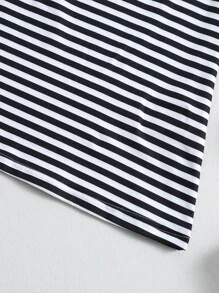 Niñas fruncido delantero Camiseta & de rayas Vestido de tirantes - Blanco y Negro - Ver 7