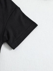 Niñas fruncido delantero Camiseta & de rayas Vestido de tirantes - Blanco y Negro - Ver 8