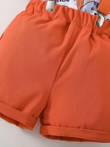 SHEIN 小男孩卡通學院休閒紳士翻領常規袖 2入組/套 夏季