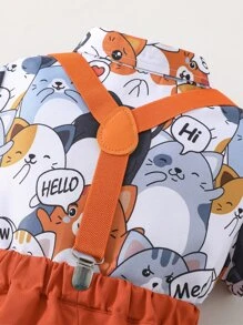 SHEIN 小男孩卡通學院休閒紳士翻領常規袖 2入組/套 夏季