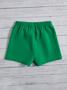 SHEIN Cô gái Tween Thanh lịch Eo đàn hồi Viền không đối xứng Dệt Chất rắn Váy quần Với Sọc bên Cho mùa hè - màu xanh lá - Xem 2