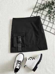 SHEIN 女孩扣飾翻蓋口袋半身裙