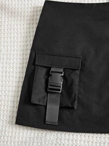 SHEIN 女孩扣飾翻蓋口袋半身裙