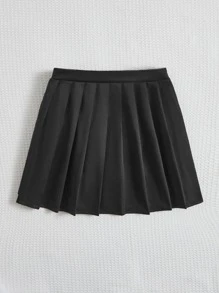 SHEIN Girls Chain Detail Pleated Skirt - Black - View 2