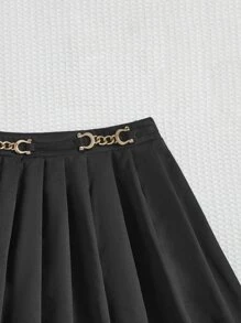 SHEIN Girls Chain Detail Pleated Skirt - Black - View 4