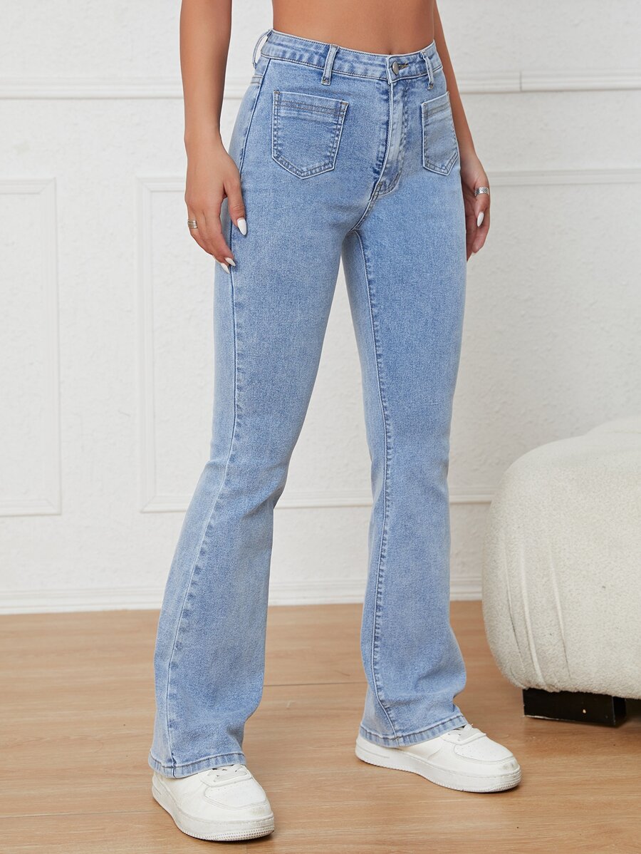 Pocket Front Flare Leg Jeans - Light Wash - View 1
