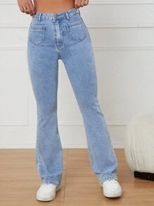 Pocket Front Flare Leg Jeans - Light Wash - View 3