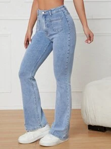 Pocket Front Flare Leg Jeans - Light Wash - View 6