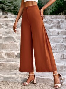 Chiquease Quần nữ Nút Túi Dây kéo màu trơn Giải trí - Màu Cam cháy - Xem 4