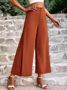 Chiquease Quần nữ Nút Túi Dây kéo màu trơn Giải trí - Màu Cam cháy - Xem 1