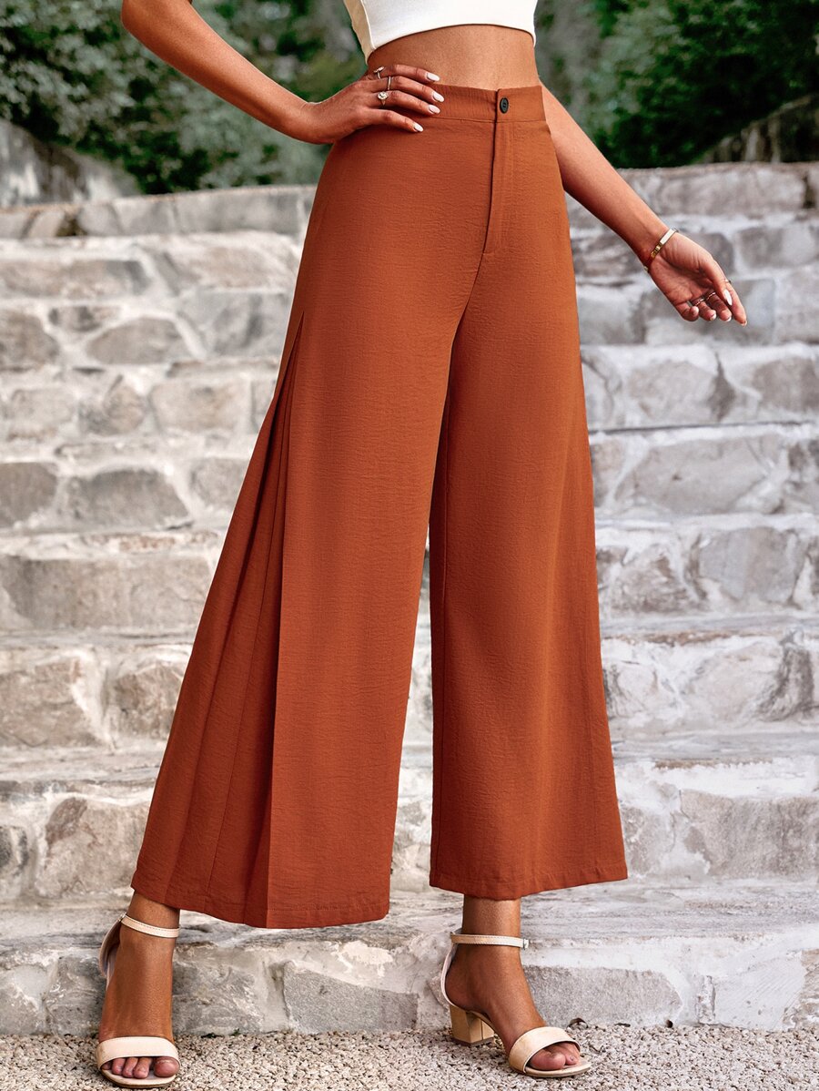 Chiquease Quần nữ Nút Túi Dây kéo màu trơn Giải trí - Màu Cam cháy - Xem 1