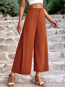 Chiquease Quần nữ Nút Túi Dây kéo màu trơn Giải trí - Màu Cam cháy - Xem 5