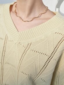 DAZY Pointelle Knit Drop Shoulder Knit Top - Yellow - View 8
