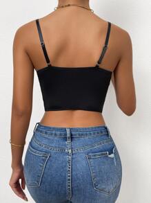 SHEIN Essnce Floral Embroidery Lace Trim Cami Top - Black - View 3