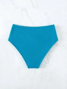 Ruched High Waisted Bikini Bottom, For Summer Beach Vacation - Blue - View 4
