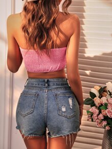 SHEIN Privé Big Bow Front Crop Tube Top - Pink - View 2