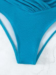 Ruched High Waisted Bikini Bottom, For Summer Beach Vacation - Blue - View 7