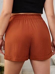 SHEIN VCAY 大碼紙袋腰褶邊短褲 - 亮橙色 - 查看 2