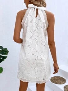 Breezaya Eyelet Embroidery Halter Dress - White - View 2
