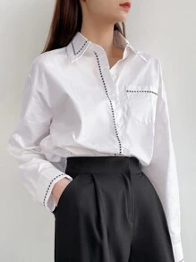 DAZY Camisa con parche de bolsillo con diseño bordado - Blanco - Ver 1